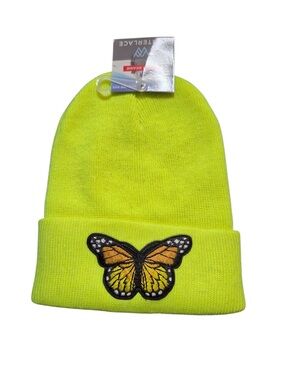 Kids Neon Yellow Butterfly Beanie
